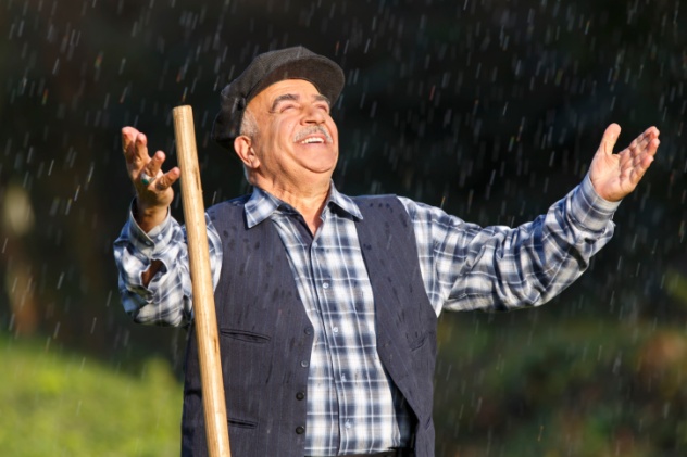 farmer in the rain